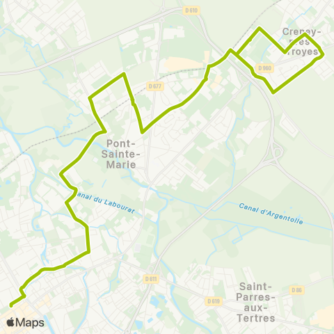 TCAT Troyes Centre > Creney-Lavau map