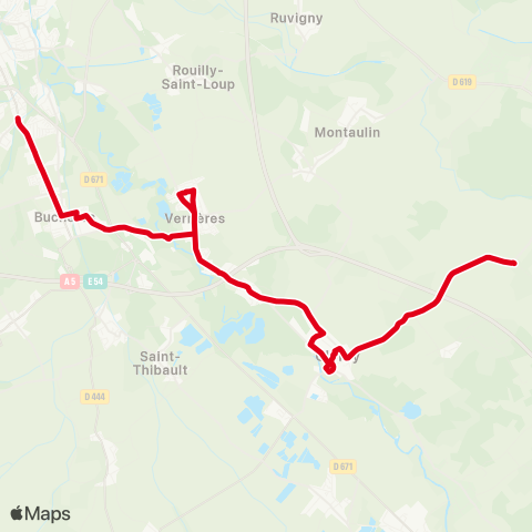 TCAT Verrières vers Buchères map