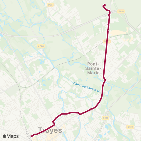 TCAT Troyes Gare - Lavau Palis map