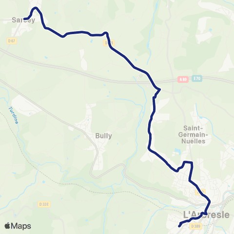 TCL Scolaires Sarcey Mairie - Collège des 4 Vents map