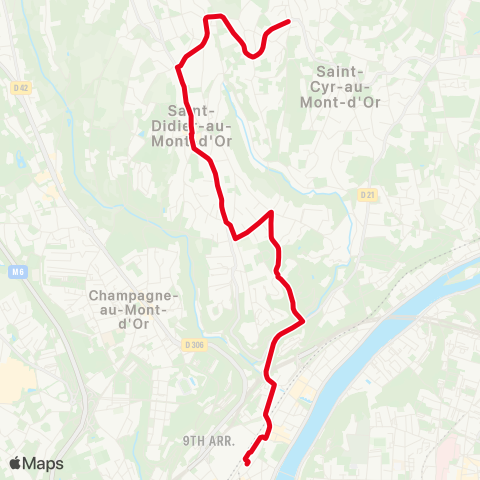 TCL Gare de Vaise - Rocade des Monts d'Or map