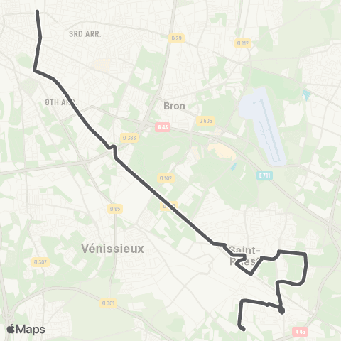 TCL Gare Part Dieu Vivier Merle - St Priest Plaine de Saythe map