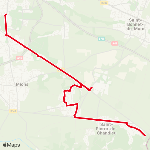 TCL St Pierre de Chandieu Rajat - St Priest Jules Ferry map