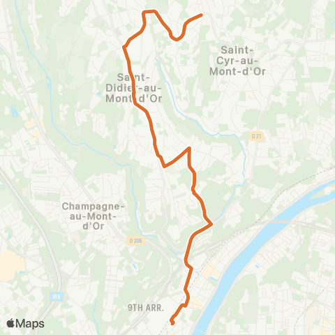 TCL Gare de Vaise - Rocade des Monts d'Or map