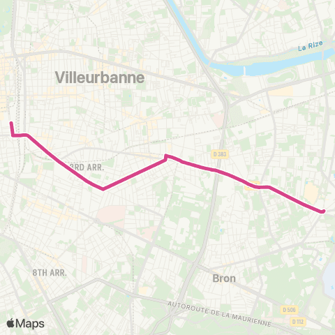 TCL Gare Part Dieu Vivier Merle - Bron Sept Chemins map
