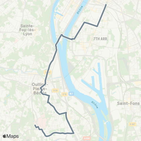 TCL Gare Part Dieu Vivier Merle - St-Genis-Laval Hôp. S. map