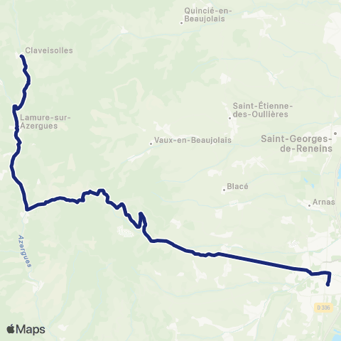 TCL Scolaires Claveisolles Salle polyvalente - Villefranche Gare map