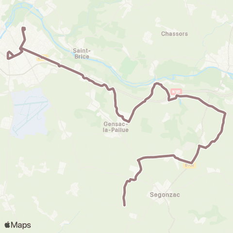 Transcom Segonzac <> Mainxe <> Cognac map