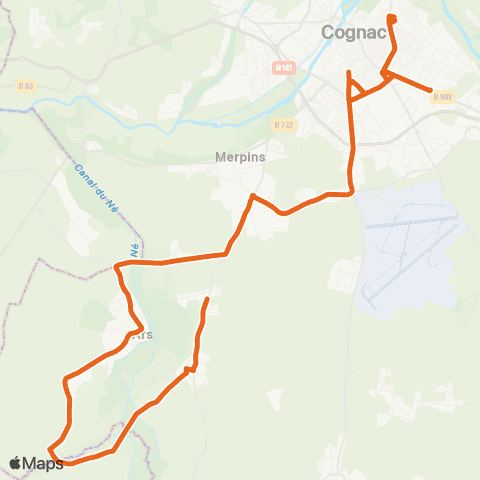 Transcom Ars <> Gimeux <> Cognac map