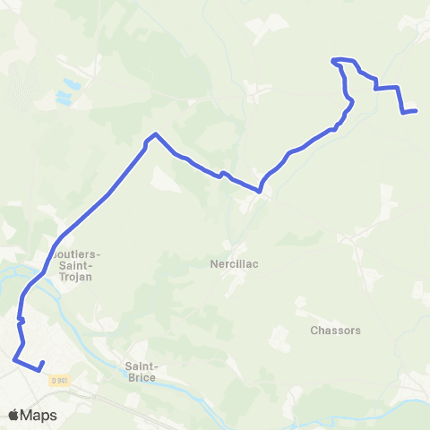 Transcom Houlette <> Reparsac <> Cognac map