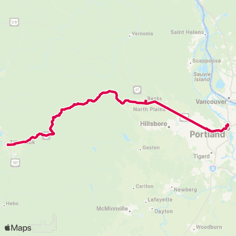 The Wave (TCTD) Coastliner Tillamook - Portland map
