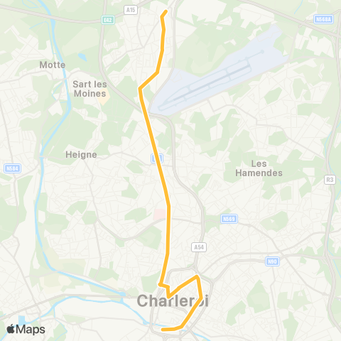 TEC Charleroi Gare Centrale - Gosselies Fbg de Bruxelles (Métro) map