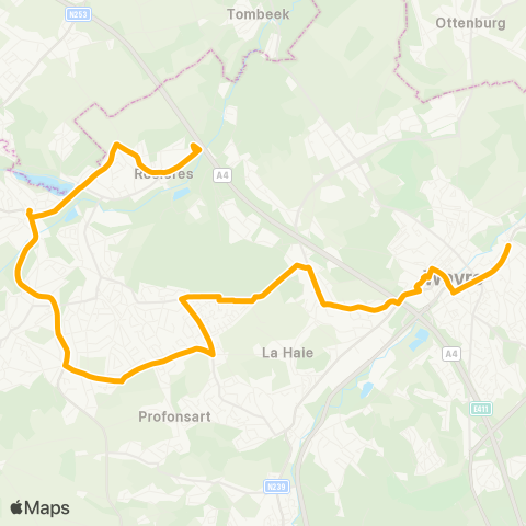 TEC Brabant Wallon Rosières - Genval - Wavre - Basse-Wavre map