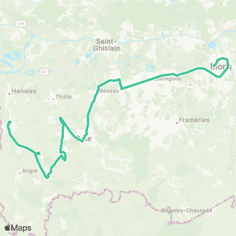 TEC Hainaut Mons - Quiévrain map
