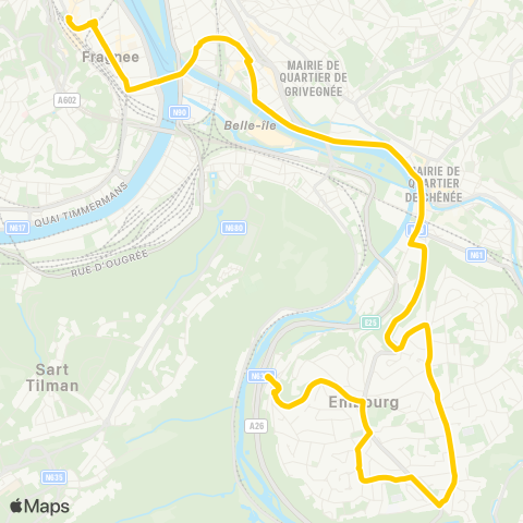 TEC Liège - Verviers Guillemins - Chênée - Embourg - Mathysart map