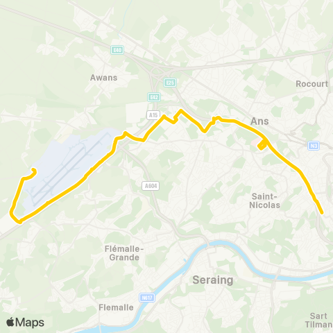 TEC Liège - Verviers Guillemins - Montlégia - Bierset (Liege Airport) map