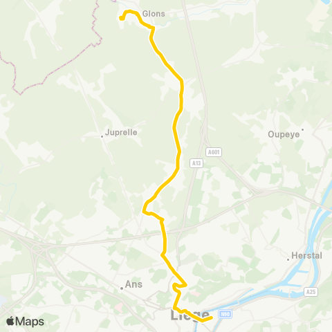 TEC Liège - Verviers Liège - Rocourt - Liers - Slins - Glons map