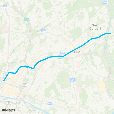 TEC Charleroi Gare Centrale - Gilly Soleilmont (Métro) map