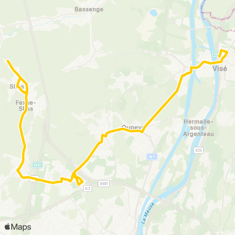 TEC Liège - Verviers Slins - Milmort - Oupeye - Visé map