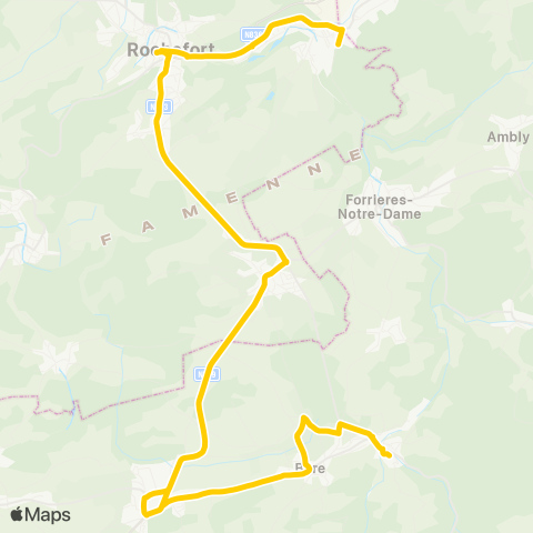 TEC Namur-Luxembourg Rochefort - Tellin - Grupont - Mirwart map