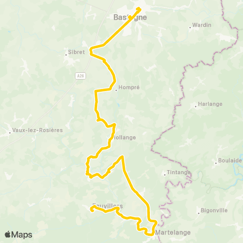 TEC Namur-Luxembourg Bastogne - Martelange - Fauvillers map