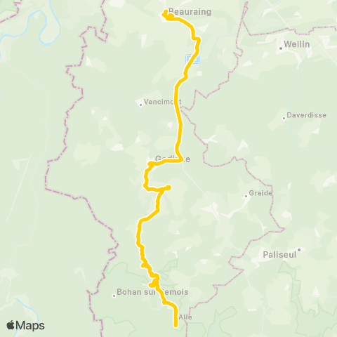 TEC Namur-Luxembourg Alle-sur-Semois - Gedinne - Beauraing map