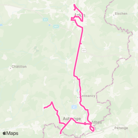 TEC Namur-Luxembourg Battincourt - Athus - Arlon map