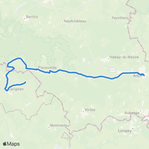 TEC Namur-Luxembourg Carignan - Florenville - Arlon map