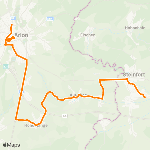 TEC Namur-Luxembourg Hagen - Sterpenich - Arlon map