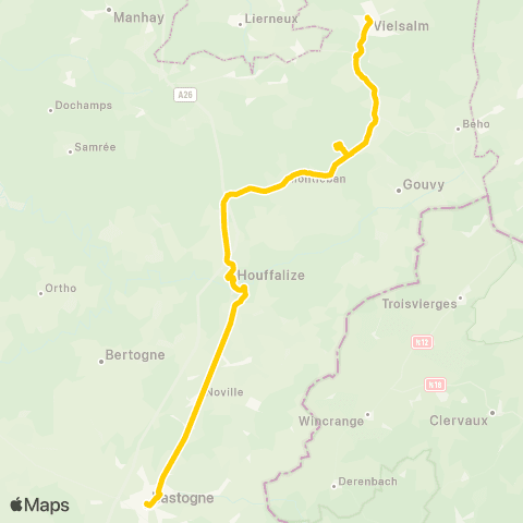 TEC Namur-Luxembourg Bastogne - Houffalize - Gouvy - Vielsalm map