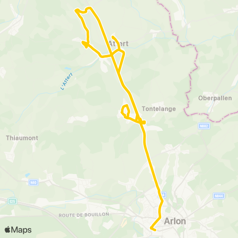 TEC Namur-Luxembourg Arlon - Schockville - Attert map
