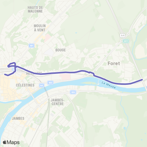 TEC Namur-Luxembourg Namur - Herbatte - Beez map