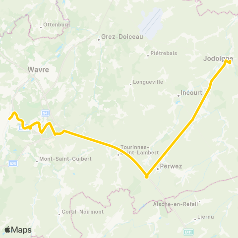 TEC Brabant Wallon Jodoigne - Louvain-la-Neuve - Ottignies (Express) map