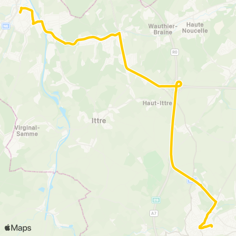 TEC Brabant Wallon Tubize - Nivelles (Express) map