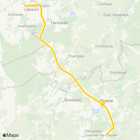 TEC Brabant Wallon Louvain-la-Neuve - Wavre - Woluwe (Express) map