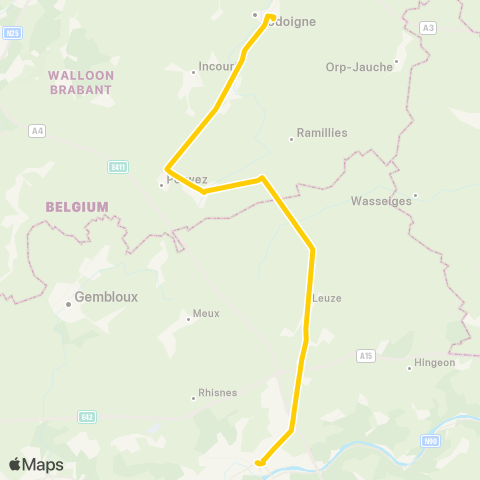 TEC Namur-Luxembourg Namur - Jodoigne map