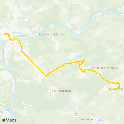 TEC Namur-Luxembourg Namur - Faulx - Gesves map