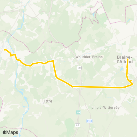 TEC Brabant Wallon Tubize - Braine-l'Alleud (Express) map