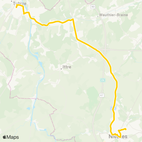 TEC Brabant Wallon Tubize - Braine-le Château - Nivelles map
