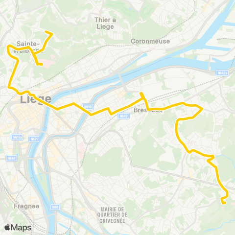 TEC Liège - Verviers Fond des Tawes - Citadelle-St-Lambert-les Bruyères map