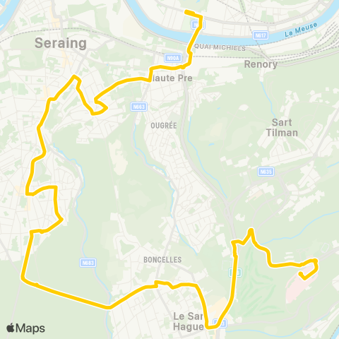 TEC Liège - Verviers Sclessin - Ougrée - Beauséjour - Sart-Tilman - CHU map