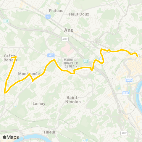TEC Liège - Verviers St-Lambert - Montegnée - Grâce-Berleur - Pérou map