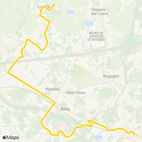 TEC Liège - Verviers St-Lambert - Montlégia - Ans - Alleur - Lantin map