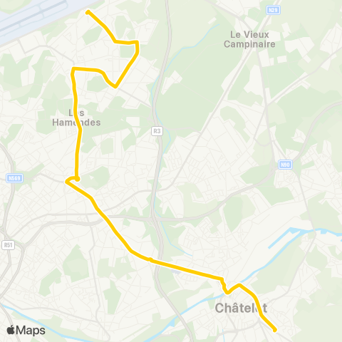 TEC Charleroi Châtelineau (SNCB) - Ransart (Pl. Communale) map