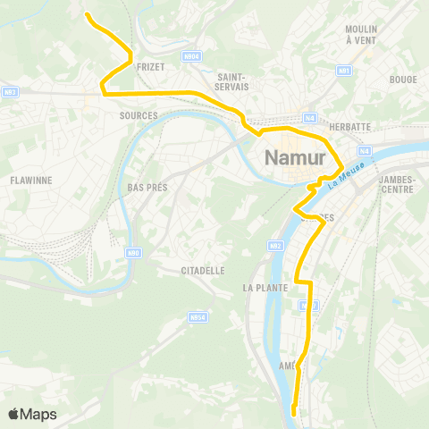 TEC Jambes (Amée) - St-Servais (Beau-Vallon) map