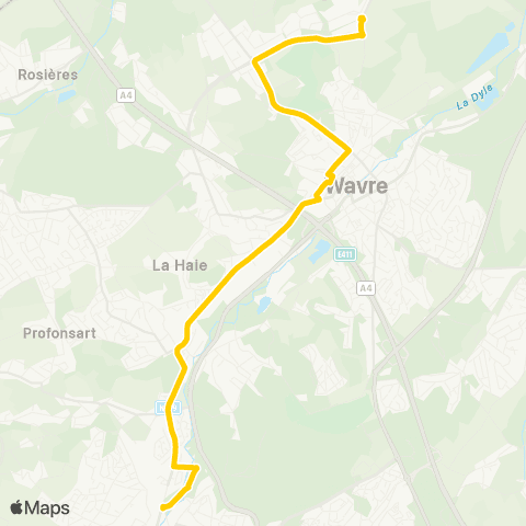 TEC Ottignies - Wavre - Zoning Nord map
