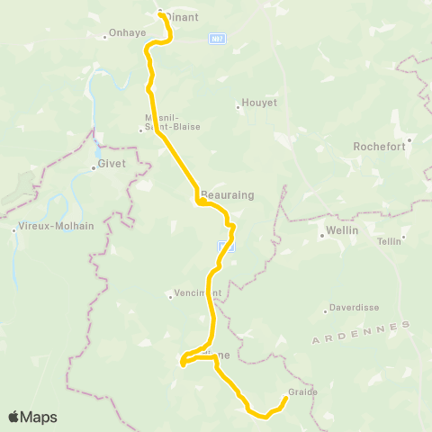 TEC Dinant - Beauraing - Gedinne - Graide map