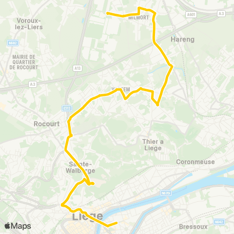 TEC Bavière - St-Lambert - Citadelle - Vottem - Milmort map