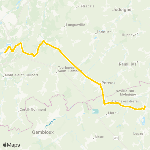 TEC Eghezée - Perwez - Louvain-la-Neuve - Ottignies map