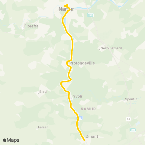 TEC Namur - Profondeville - Dinant map